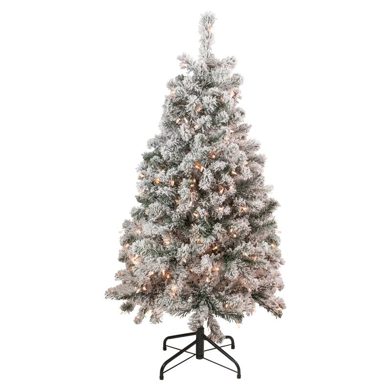 4.5' Flocked Madison Pine Artificial Christmas Tree, Clear Lights - 4.5 Foot