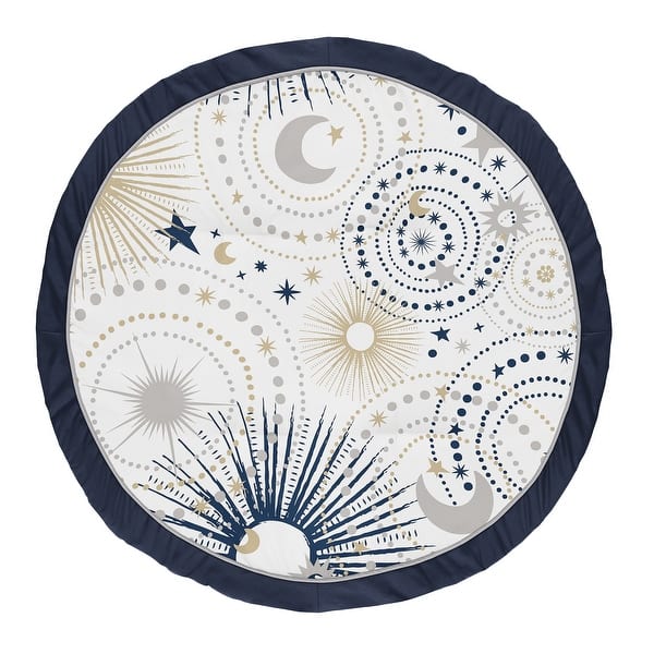 slide 2 of 4, Star and Moon Collection Boy or Girl Baby Tummy Time Playmat - Navy Blue Gold and Grey Celestial Sky Stars Gender Neutral Unisex