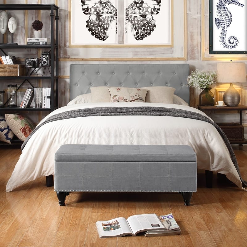 Moser Bay Yedda Tufted Upholstered Flip Top Storage Bench - 17"W x 29" L x 17"H - Grey