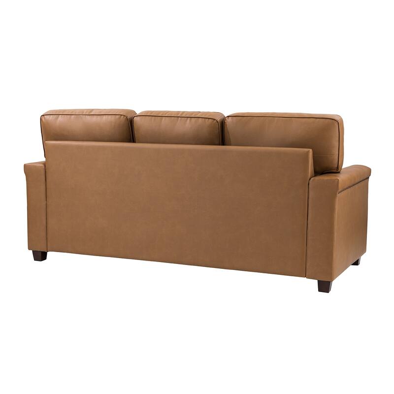 Rita Living Room 3-Seat Genuine Leather Sofa with Solid Wood Legs and Nailhead