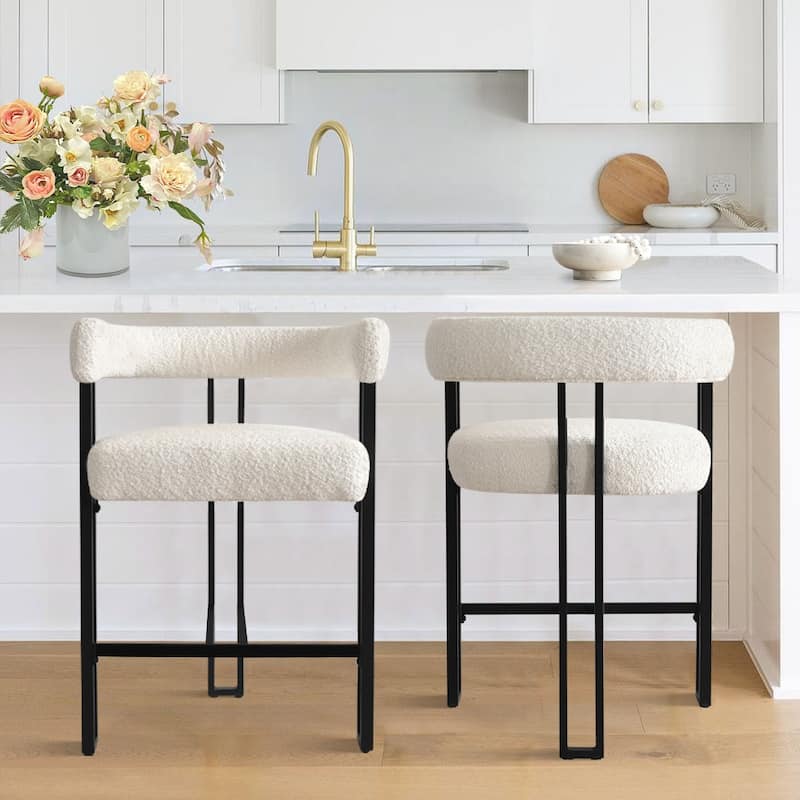 Boucle Upholstered Counter Stool with Arms(Set of 2) - Set of 2 - Beige
