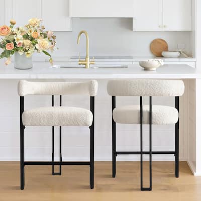 Boucle Upholstered Counter Stool with Arms(Set of 2)