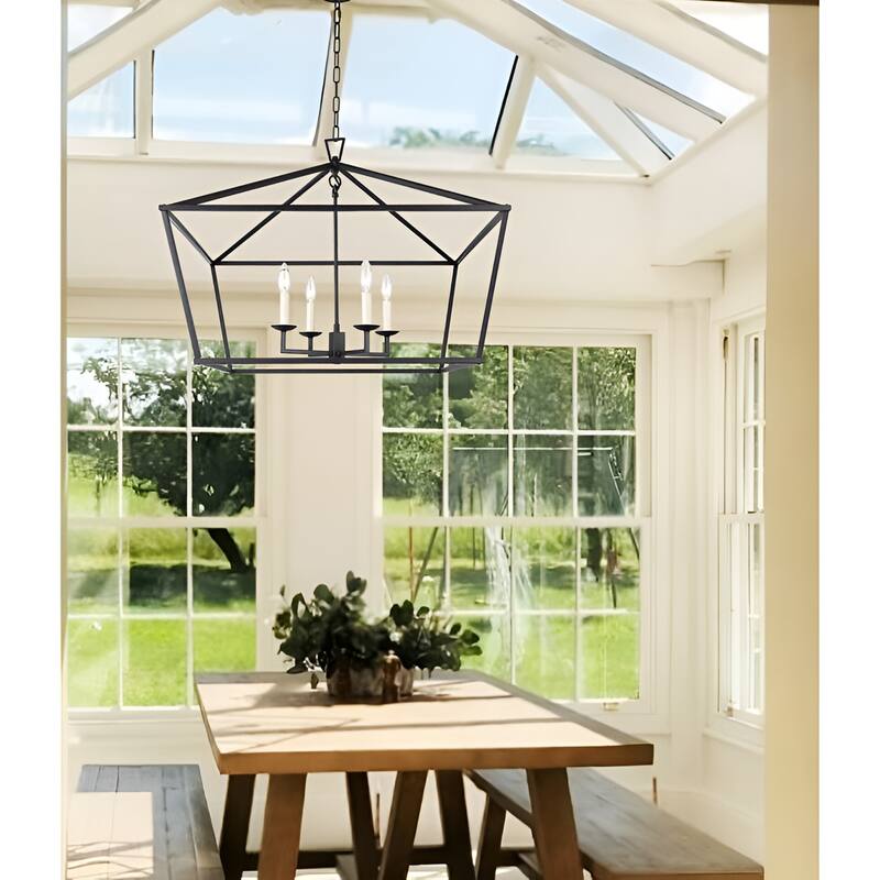 28 Inch Wide 4 Light Rustic Aged Iron Lantern Open Frame Chandelier