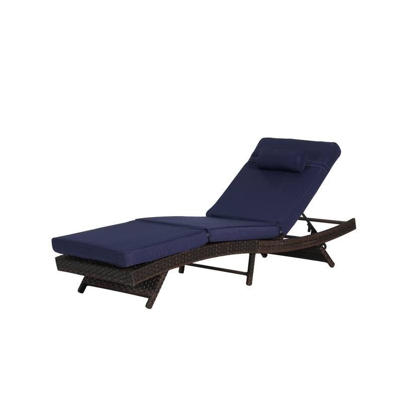 2 Piece Outdoor Wicker Long Reclining Chair Set, Sunbathing Recliner for Beach Poolside Garden