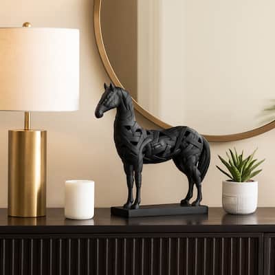 Decorative Objects for Home Decor - Modern Horse Sculpture with Matte Finish - 17", Black - 15" x 4" x 17"