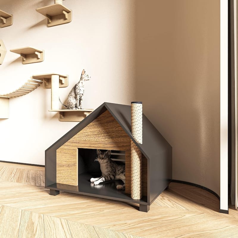 Roomfitters Wooden Cat House Outdoor Indoor, Durable Pet House for Cats, Cat Lodge, Animals Cat House with Air Vents