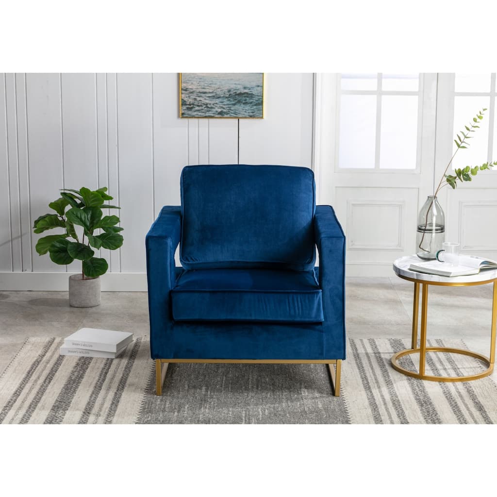 Upholstered Velvet Armchair - 35.5" - Navy Blue
