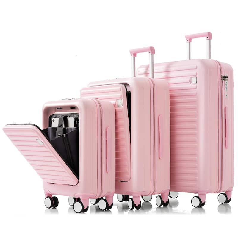 Luggage Set of 3, 20, 24, 28inch with USB Port, 20, 24inch with front opening design Airline Certified Carry on Luggage