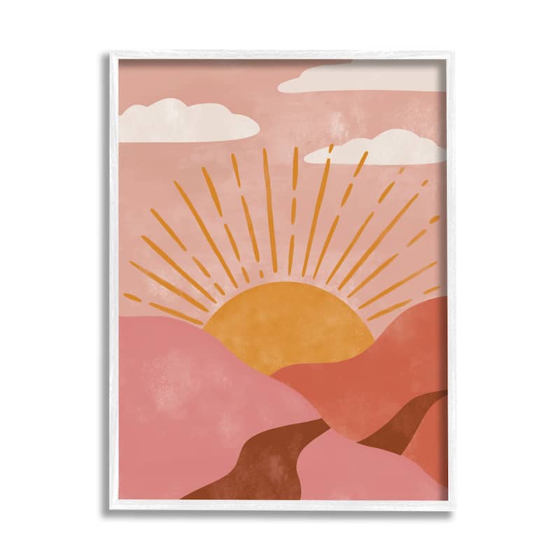 Stupell Boho Desert Sun Setting Beneath Mountain Path Framed Wall Art - Pink