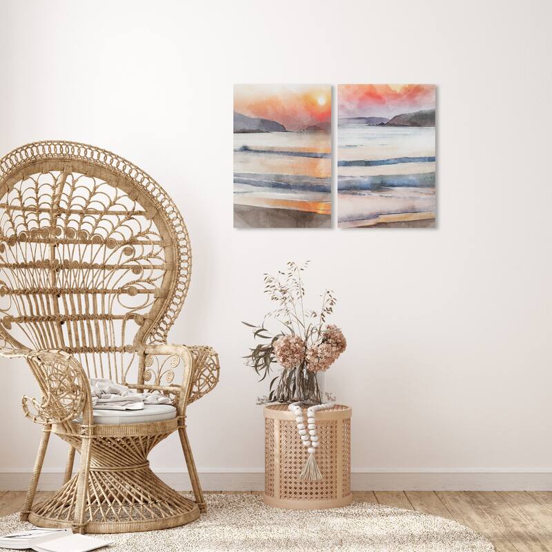 Wynwood Studio Canvas Nautical and Coastal Amber Sky SET Orange and Nautical & Coastal Wall Art Canvas Print - 30 x 20