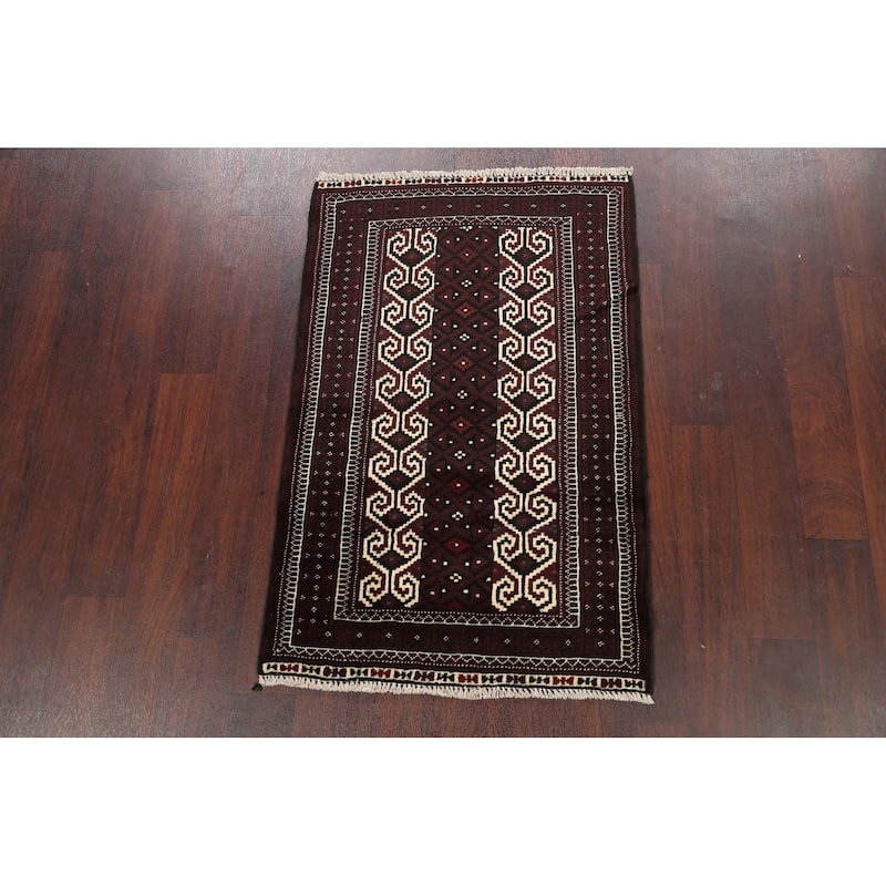 Traditional Geometric Persian Balouch Wool Area Rug Handmade Carpet - 2'6" x 3'11"