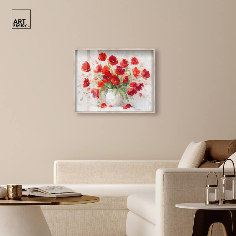 Red Blooms in a Vase Shadowbox by Art Remedy