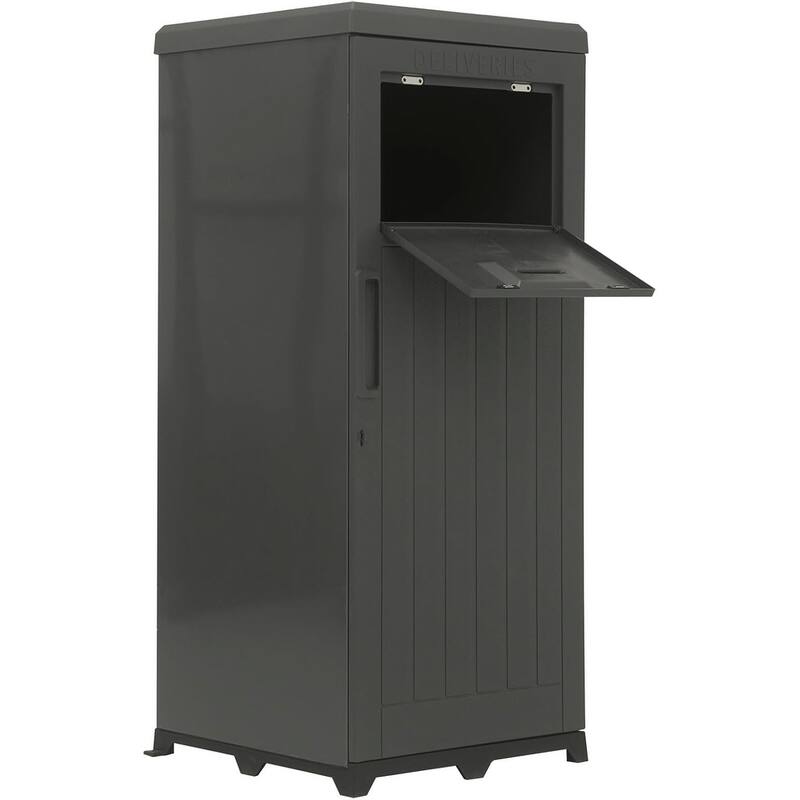 Package Delivery Box, Large Parcel Drop Box with Lockable Secure, Waterproof Resin Storage Anti-Theft Outdoor Package Delivery - Black