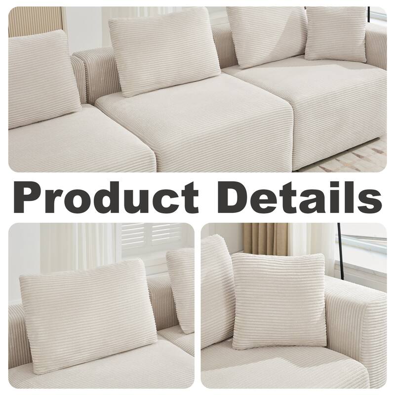 Corduroy Sectional Loveseats with Square Arms & Thick Cushions
