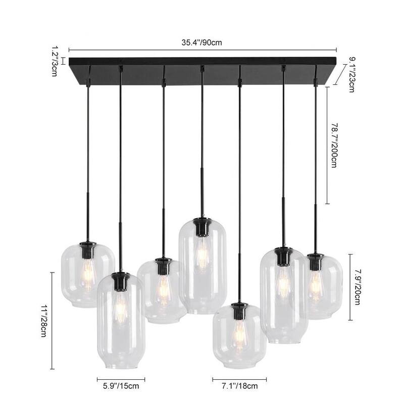 7-Light Cluster Glass Shade Linear Island Pendant - Mid-century Modern
