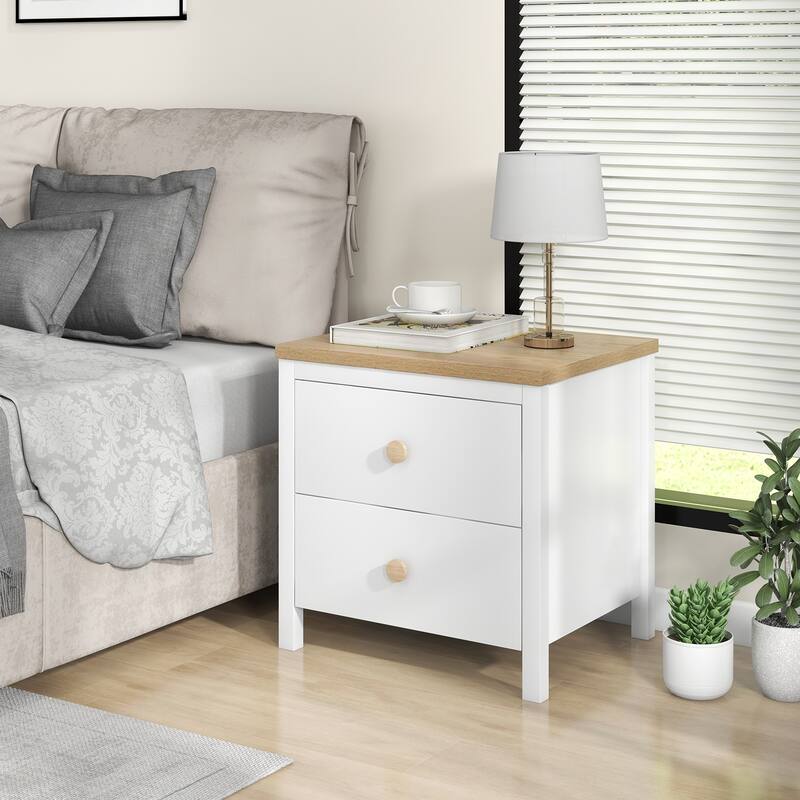 2-Drawer Wooden Nightstand Bedside Table with Storage for Bedroom or Living Room Use