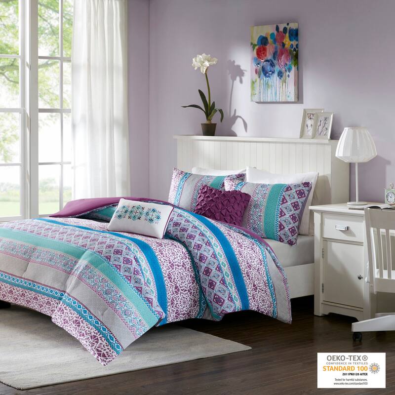 Adley Purple Printed Comforter Set by Intelligent Design