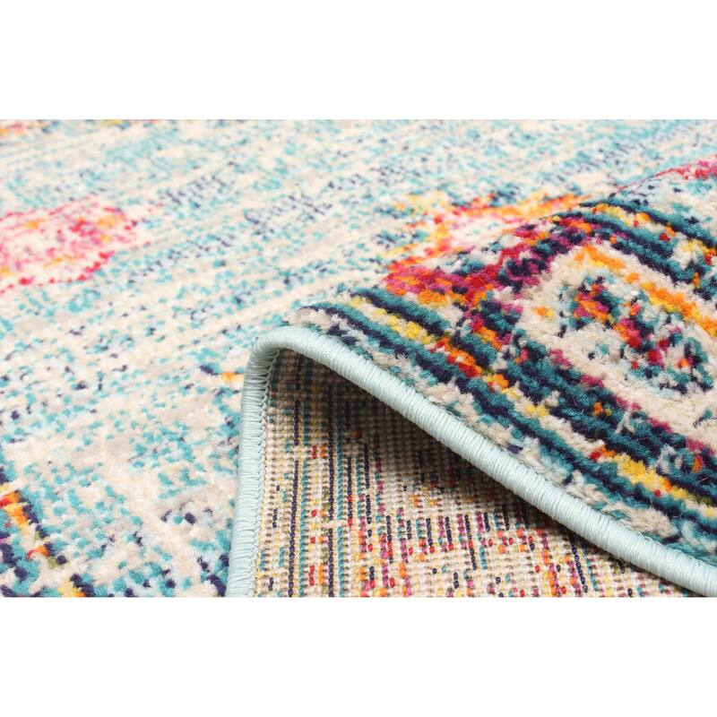 ECARPETGALLERY Machine Made Lotus Blue Area Rug