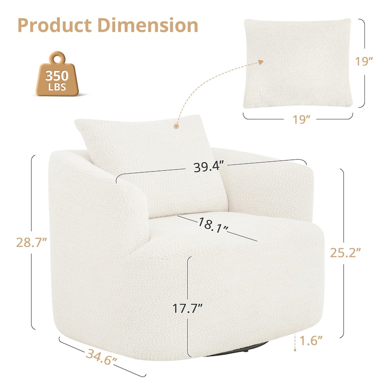 Upholstered Swivel Barrel Chair with Pillow