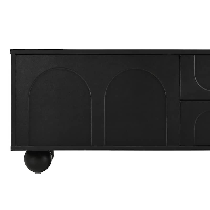 Cream Style TV Stand with Arched Doors and 2 Drawers, for TVs Up to 75" - 69.6" W × 15.7" D × 17.7" H