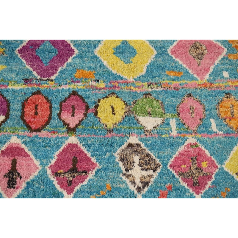 Hand Knotted Oriental 100% Wool Carpet Modern Tribal Navy Blue & Blues Moroccan Area Rug - 9' 8'' X 6' 2''