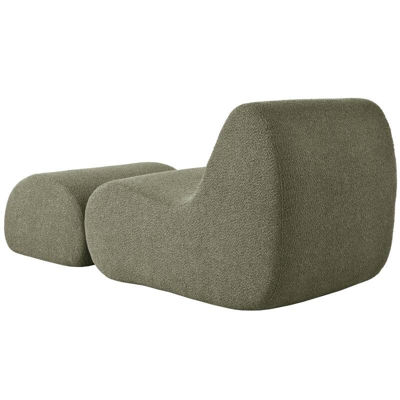 Polyester Accent Chair with Ottoman, Ergonomic Curved Design, High-Resilience Foam, and Minimalist Style