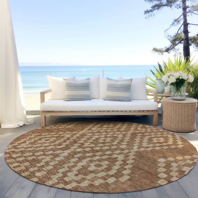 Machine Washable Indoor/ Outdoor Chantille Boho Moroccan Rug - Paprika - 8' x 8'