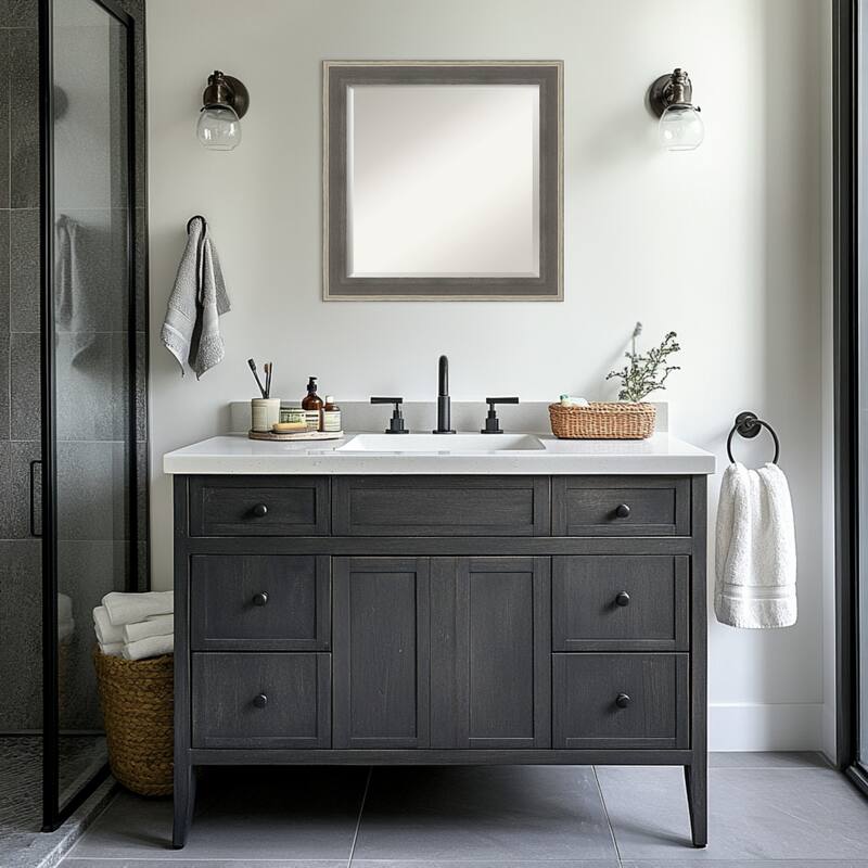 Cottage Beveled Wood Framed Bathroom Vanity Wall Mirror - Cottage Grey Silver