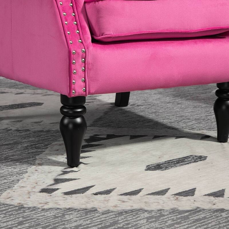 Transitional Wingback Accent Chair Armchair with Sturdy Wood Legs