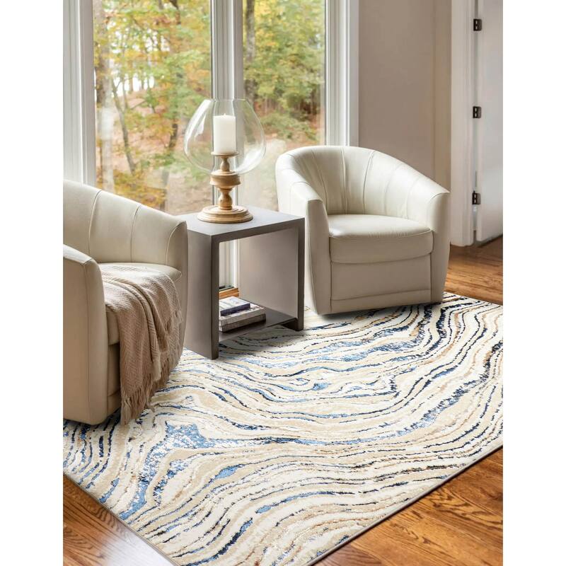 ECARPETGALLERY Machine Made Clara Blue Area Rug