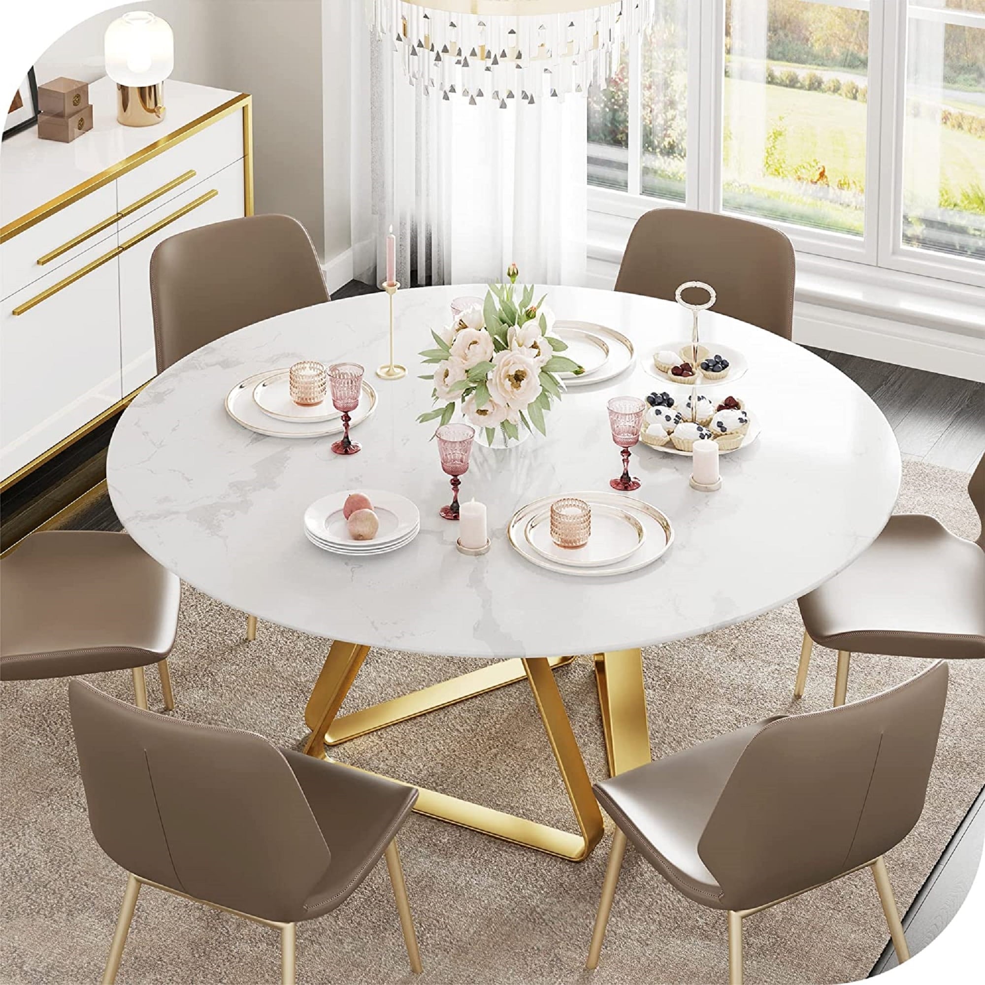 Round marble dining table store with gold legs