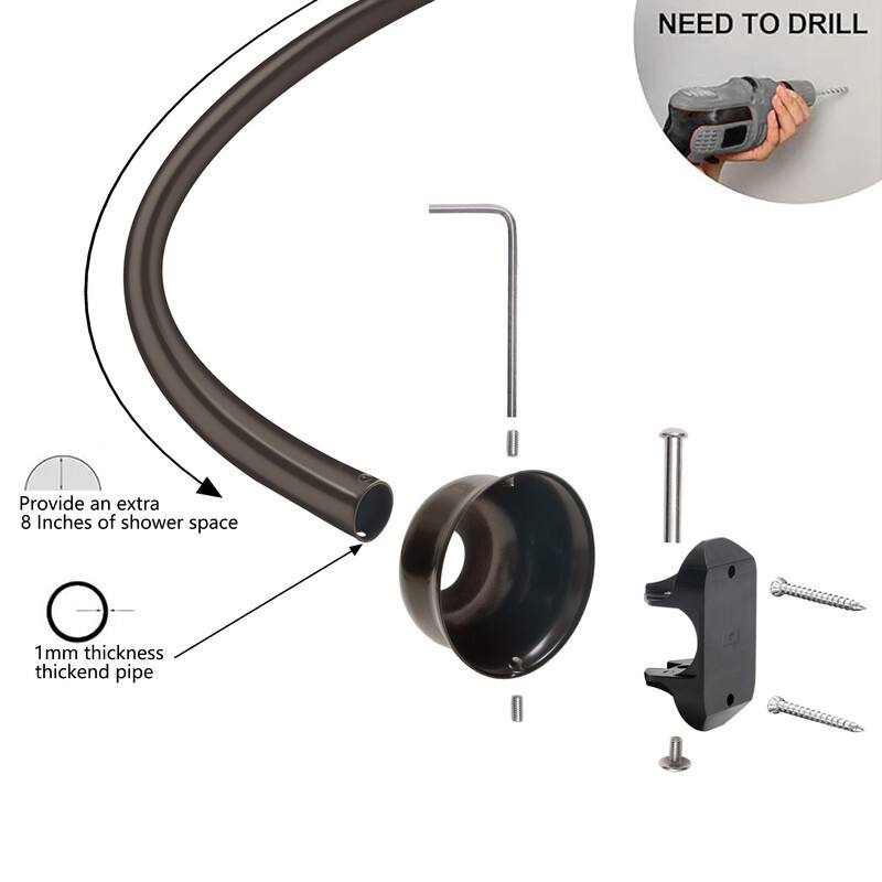 Utopia Alley Rustproof Wall Mounted Single Curved Shower Rod, Aluminum, 45" to 72" Wide, Includes Shower Rings and PEVA Liner
