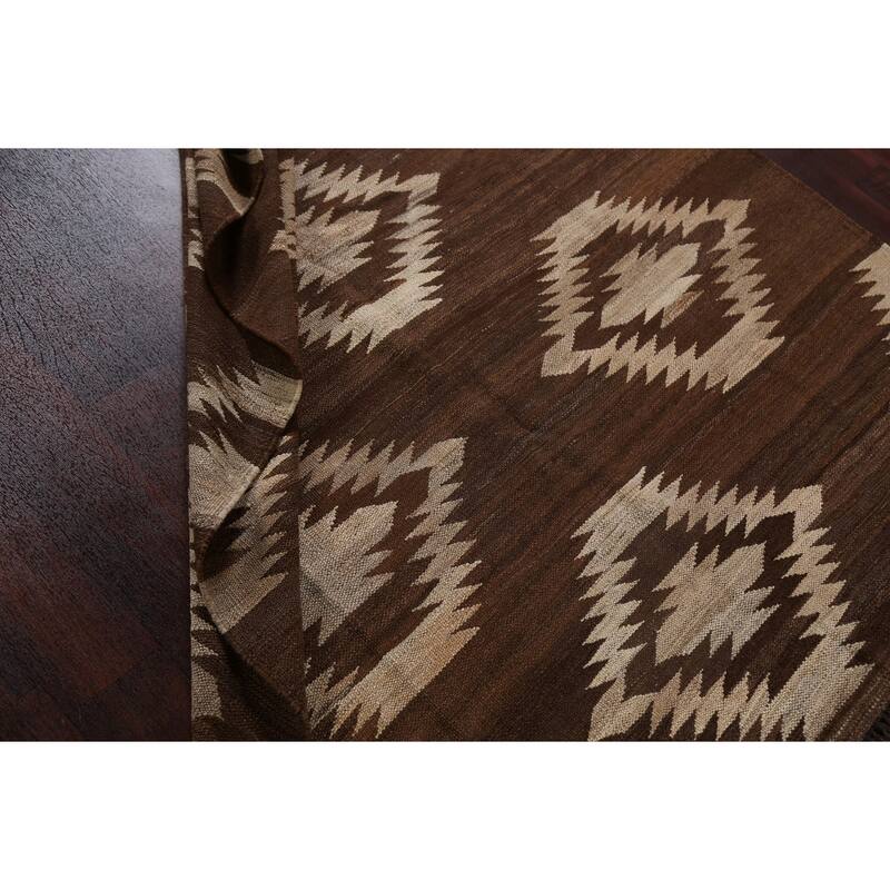 Natural Dye Tribal Geometric Kilim Oriental Wool Area Rug Flat-weave - 4'11" x 6'7"