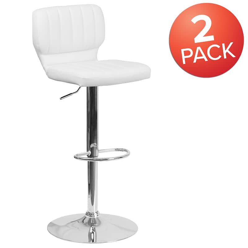 Vinyl Adjustable Barstool with Vertical Stitch Back (Set of 2)
