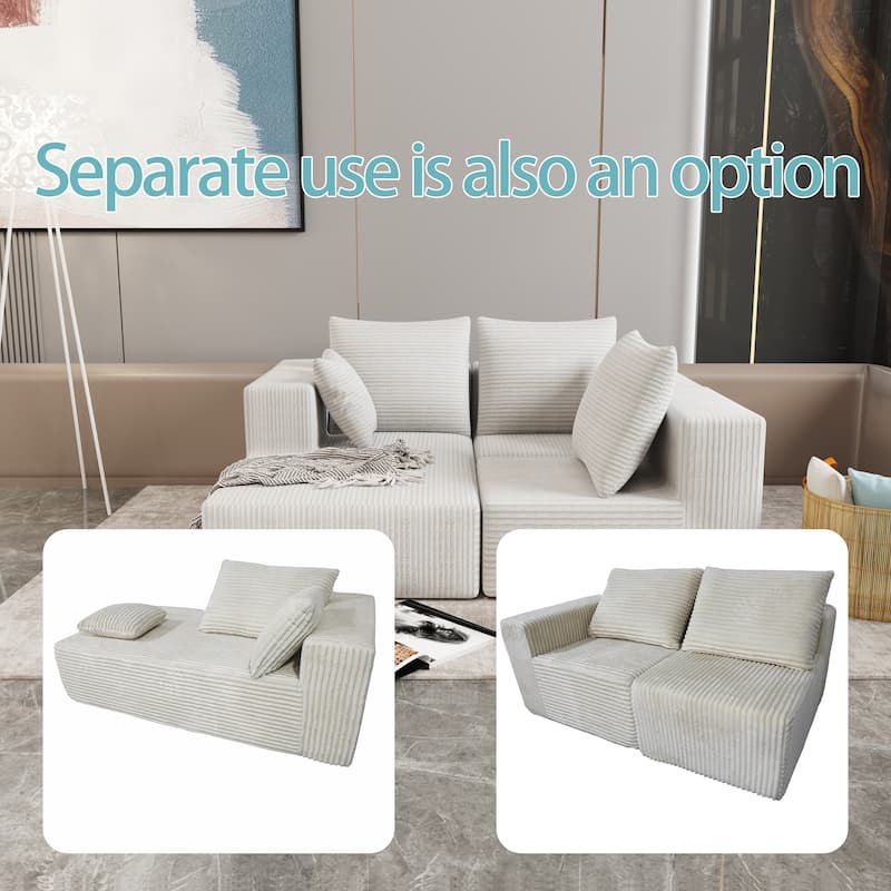 Beige Fabric & Foam Sofa, 107x39x26 inches, 152 Pounds, Multiple Combinations