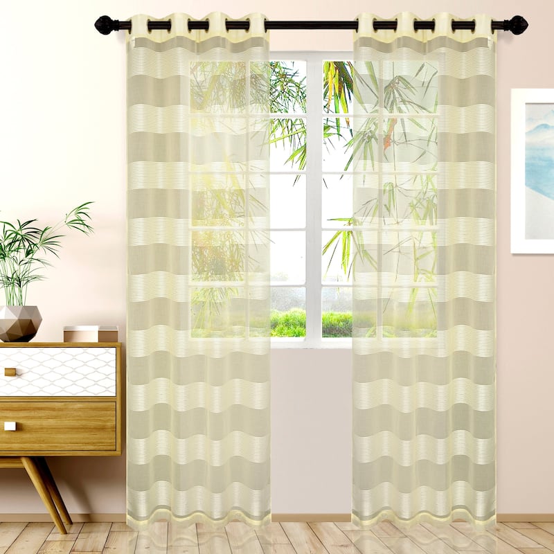Superior Alzane Rope Sheer Grommet Curtain Panel - (Set of 2) - 52" x 84" - 84 Inches - Cream