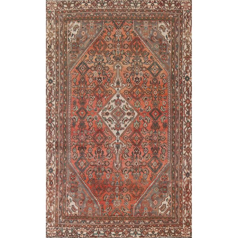 Hand Knotted Oriental 100% Wool Carpet Traditional Medallion Red Hamedan Area Rug - 9' 0'' X 5' 8''