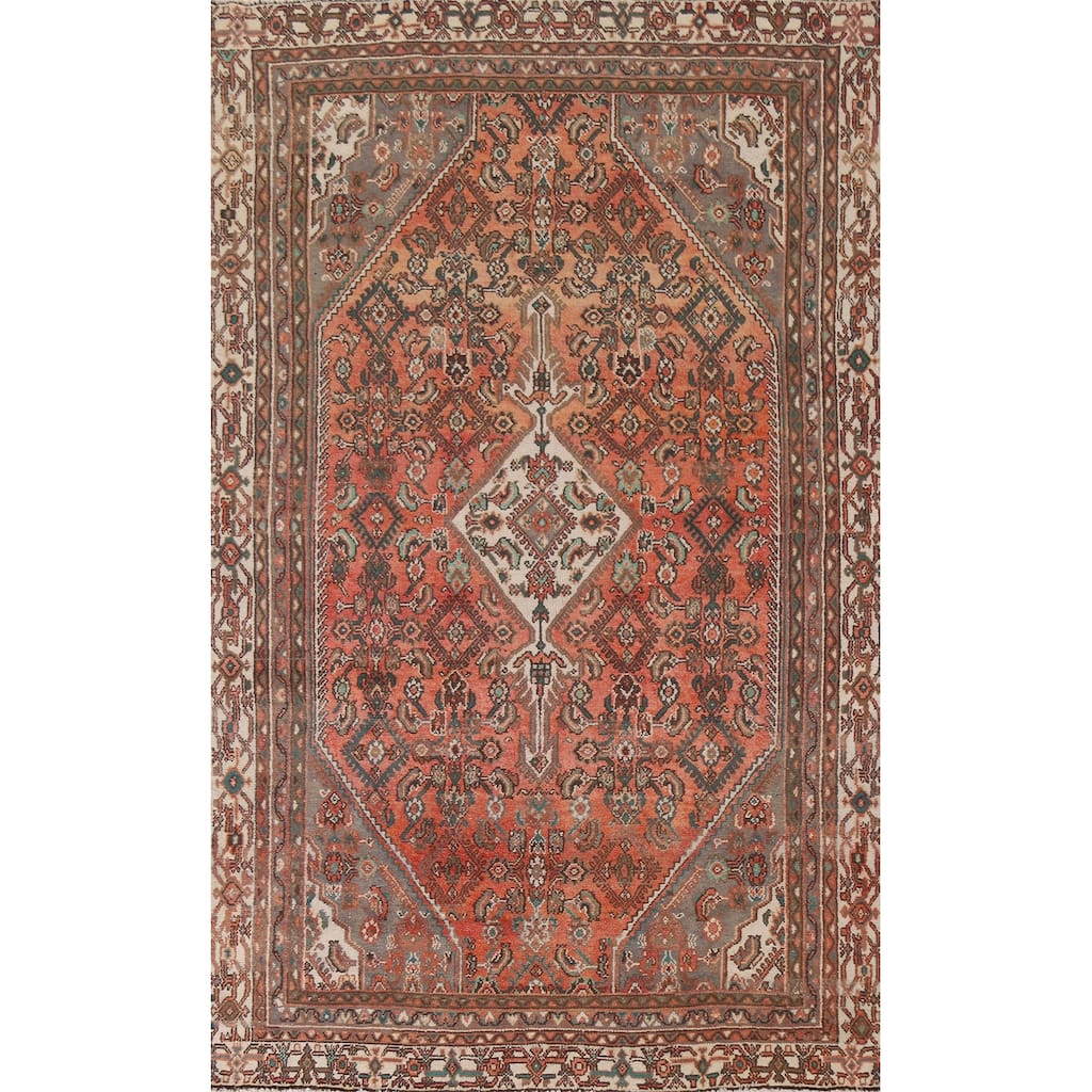 Hand Knotted Oriental 100% Wool Carpet Traditional Medallion Red Hamedan Area Rug - 9' 0'' X 5' 8''