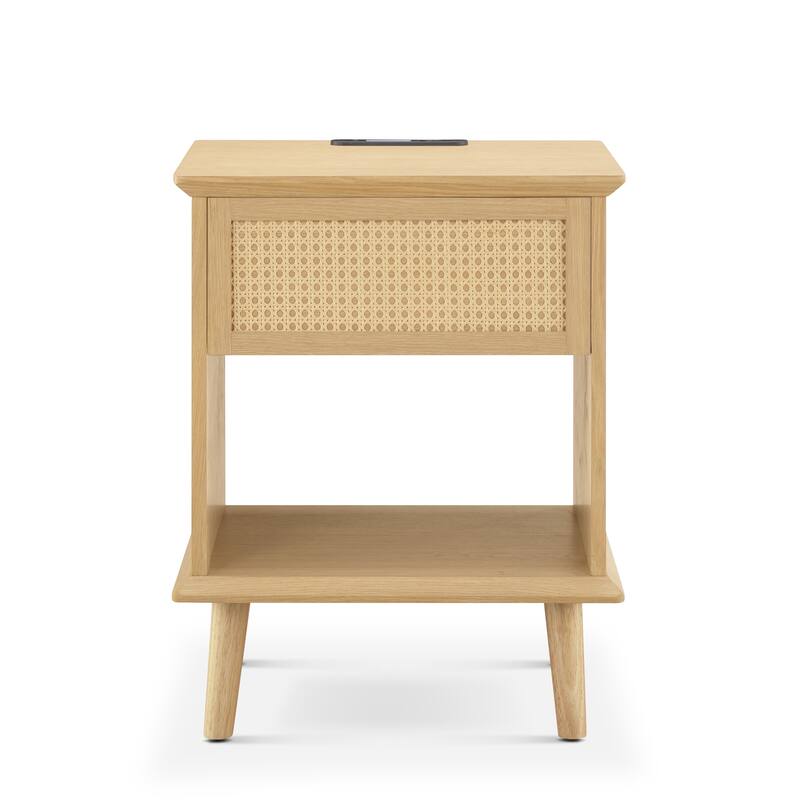 Chelsea Square Teagan Rattan Side Table with Built-in Charging Station & LED Light - 15.25x23.75