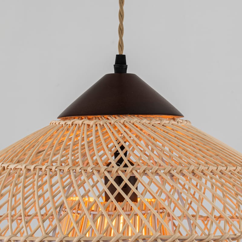 Huka Wabi-Sabi Contemporary Rattan Pendant Light Rustic Boho Interior Decor Light - 17.7