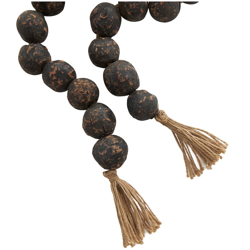 Ceramic Handmade Round Intricately Shaped Large Distressed Beaded Garland with Tassel
