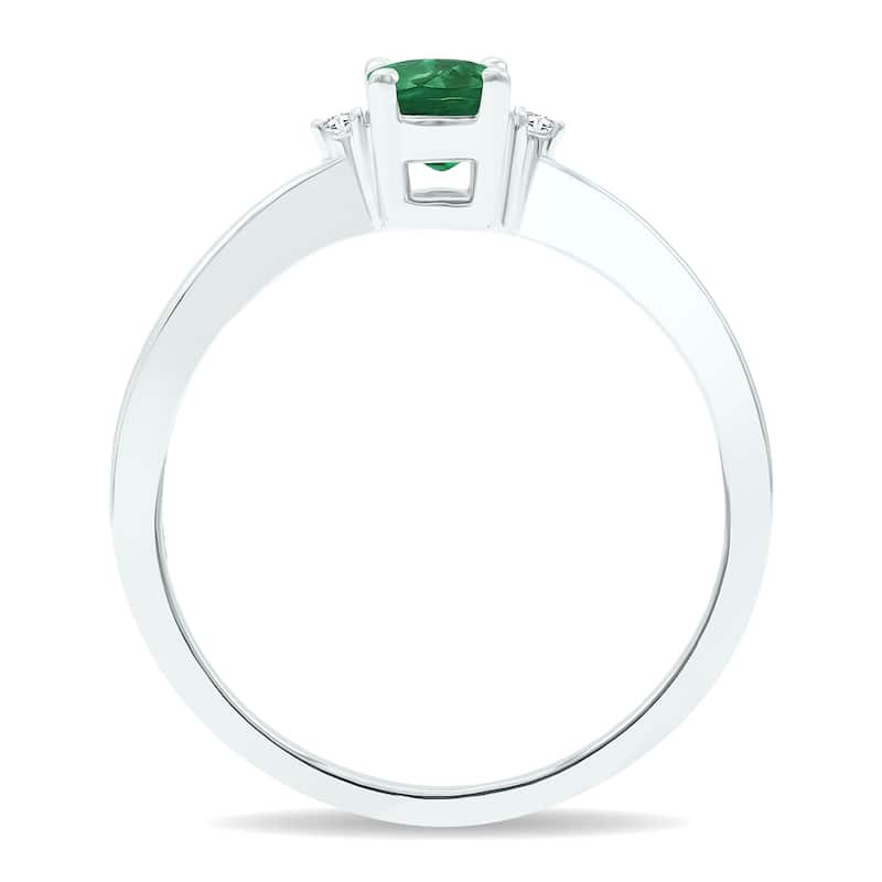 Women's Emerald and Diamond Classic Band in 10K White Gold