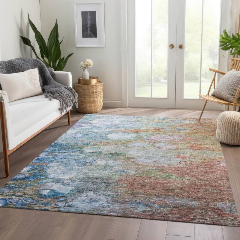 Machine Washable Indoor/ Outdoor Chantille Modern Abstract Rug - Coral - 8' x 10'