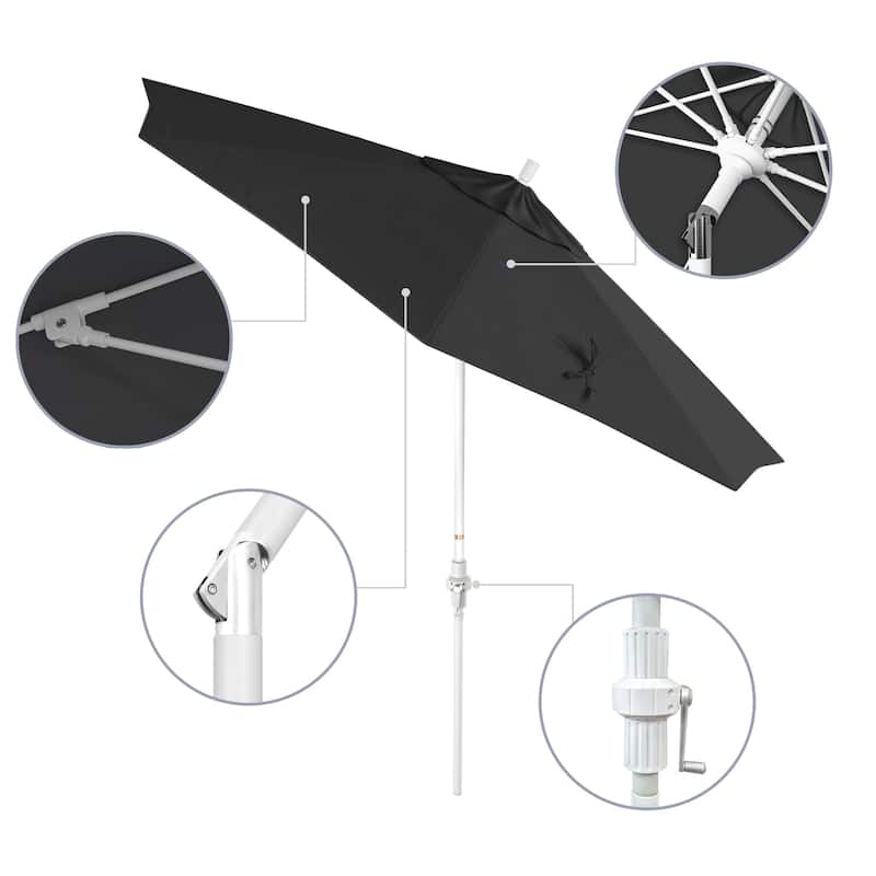 California Umbrella 9' Rd Patio Umbrella White Aluminum Frame Fiberglass Ribs Crank Lift Collar Tilt, Pacifica Pacific Blue