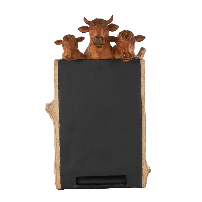 Black Polystone Chalkboard Cow Decorative Sign with Brown Tree Trunk Frame