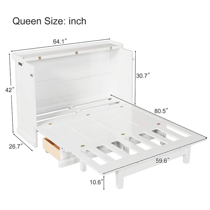 Wood Murphy Bed Chest Cube Cabinet Bed wCharging Station and Drawer