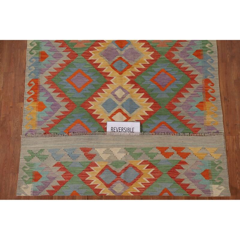 Hand Woven Oriental 100% Wool Carpet Southwestern Geometric Multi-Colored Kilim Area Rug - 6' 8'' X 5' 0''