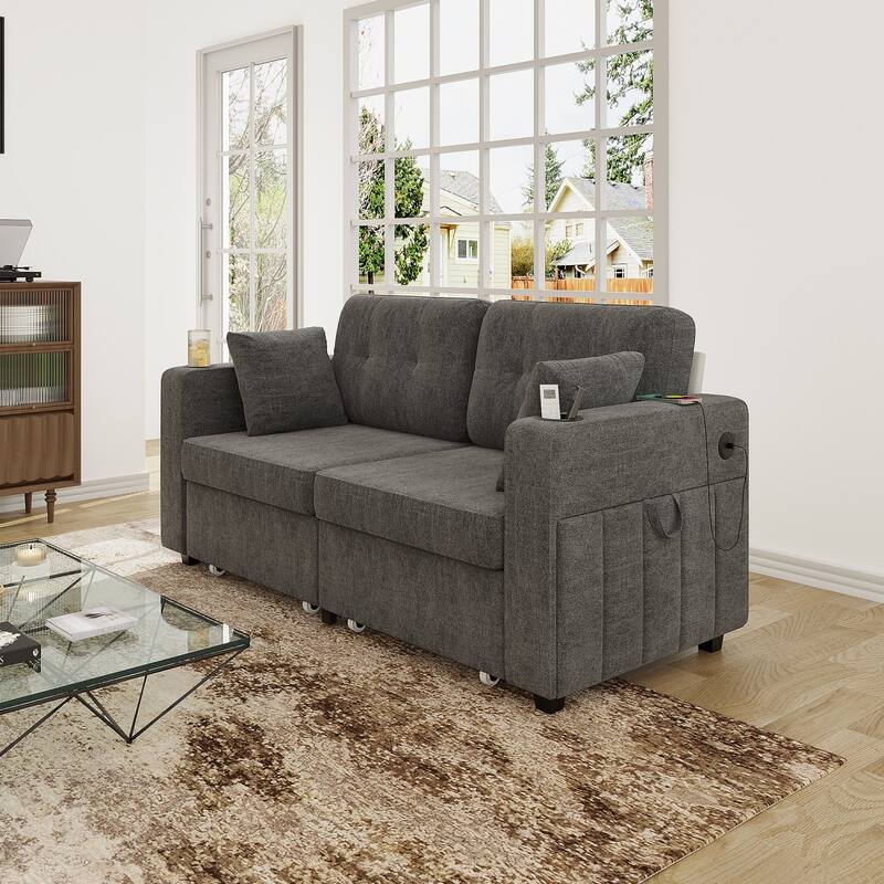67.76" Chenille 3-Seater Sofa with USB Ports and Storage