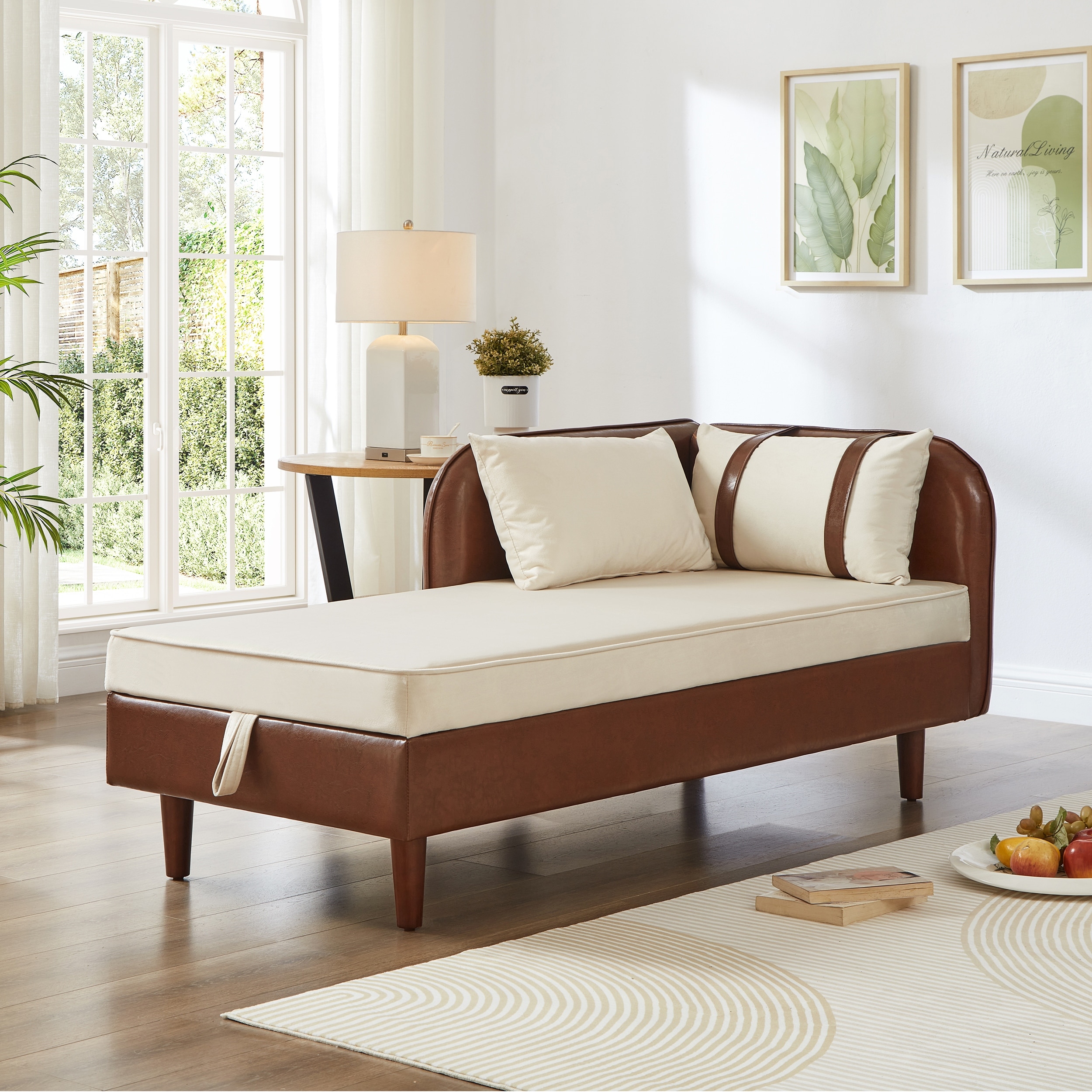 Roomfitters 65" Storage Chaise Lounge Sofa, Modern Indoor Daybed with Wooden Legs for Bedroom Living Room
