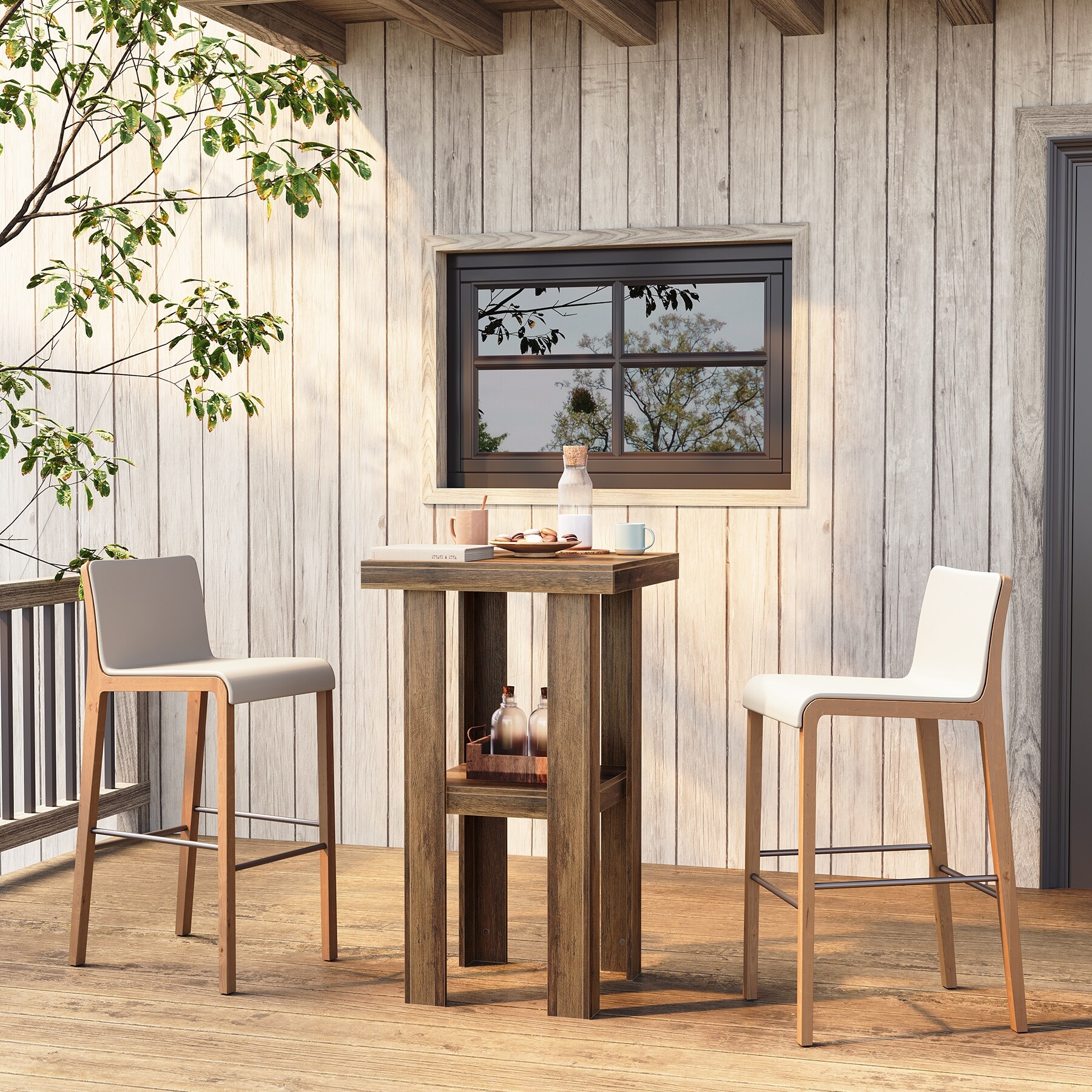 バーテーブル 23.6'' Small Bar Table, 2-Tier Square Pub Bistro Table with